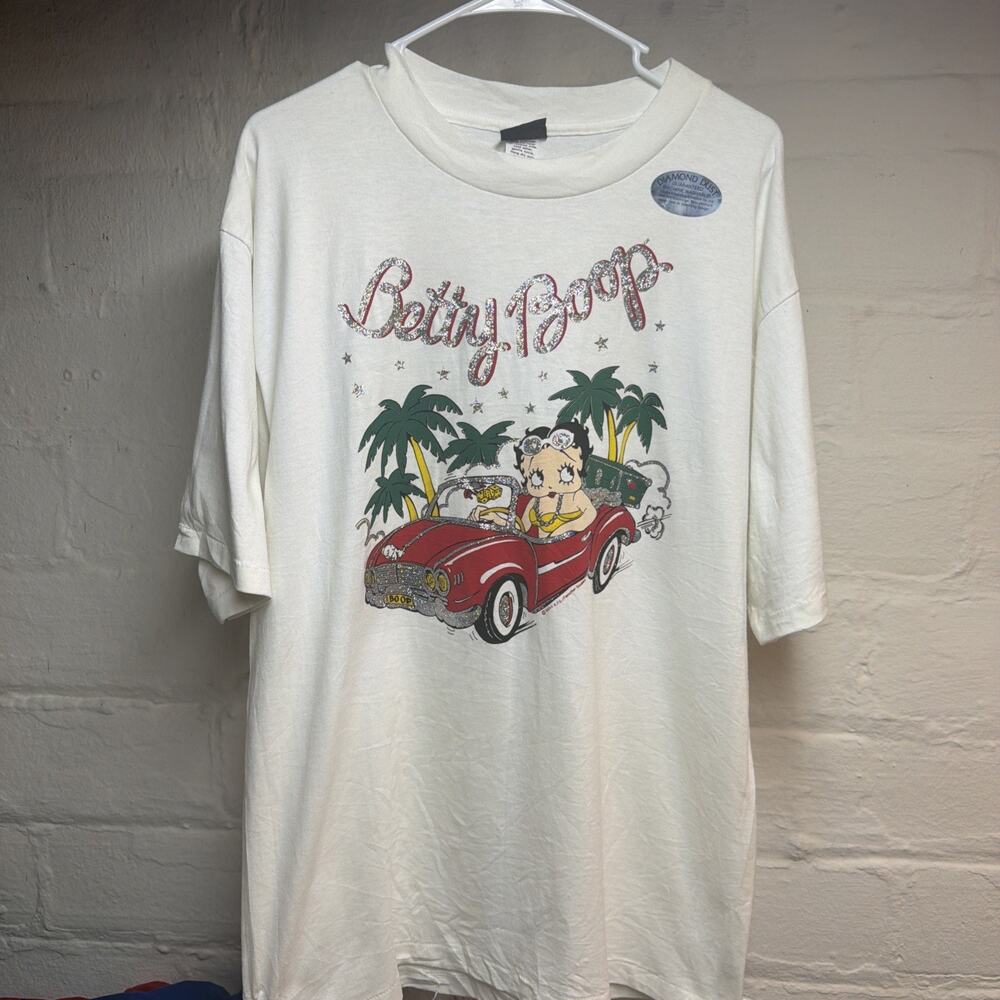 Vintage 1994 Betty Boop Diamond Dust Classic Car Glitter Tee L USA